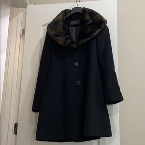 Pea coat with faux fur trim